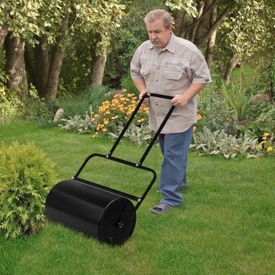 43'' Lawn Roller 10 Gal Water Filled Push Tow Behind Roller U-handle Steel Black
