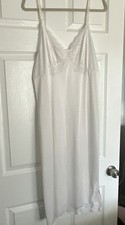 ShadowLine White Full Slip Size 40 /28  Long Nylon Lace Nightgown Lingerie USA