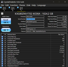 KXG80ZNV1T02 - Kioxia XG8 Series 1TB PCI-Express 4.0 x4 NVMe (v1.4)- %100 Health