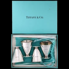1922 Sterling Silver 925 Tiffany Cocktail Glass Cup Tumbler Set 4 Liquor Bar Vtg