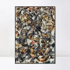 Framed Canvas Giclee Print Art Composition with Red Strokes by Jackson Pollock