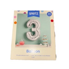 Spritz Number 3 Balloon Silver 34 Inch 3rd Birthday Party Decor New