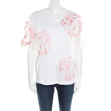 Alexander McQueen White Cotton Floral Embroidered Silk Sleeve Detail Oversized