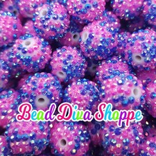 20mm - PINK / BLUE - AB - Rhinestone Beads - Bubblegum - Chunky - Round