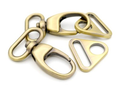 2 Sets Fat Swivel Snap Hook Triangle Rings Push Gate 1 Inch Brushed Brass