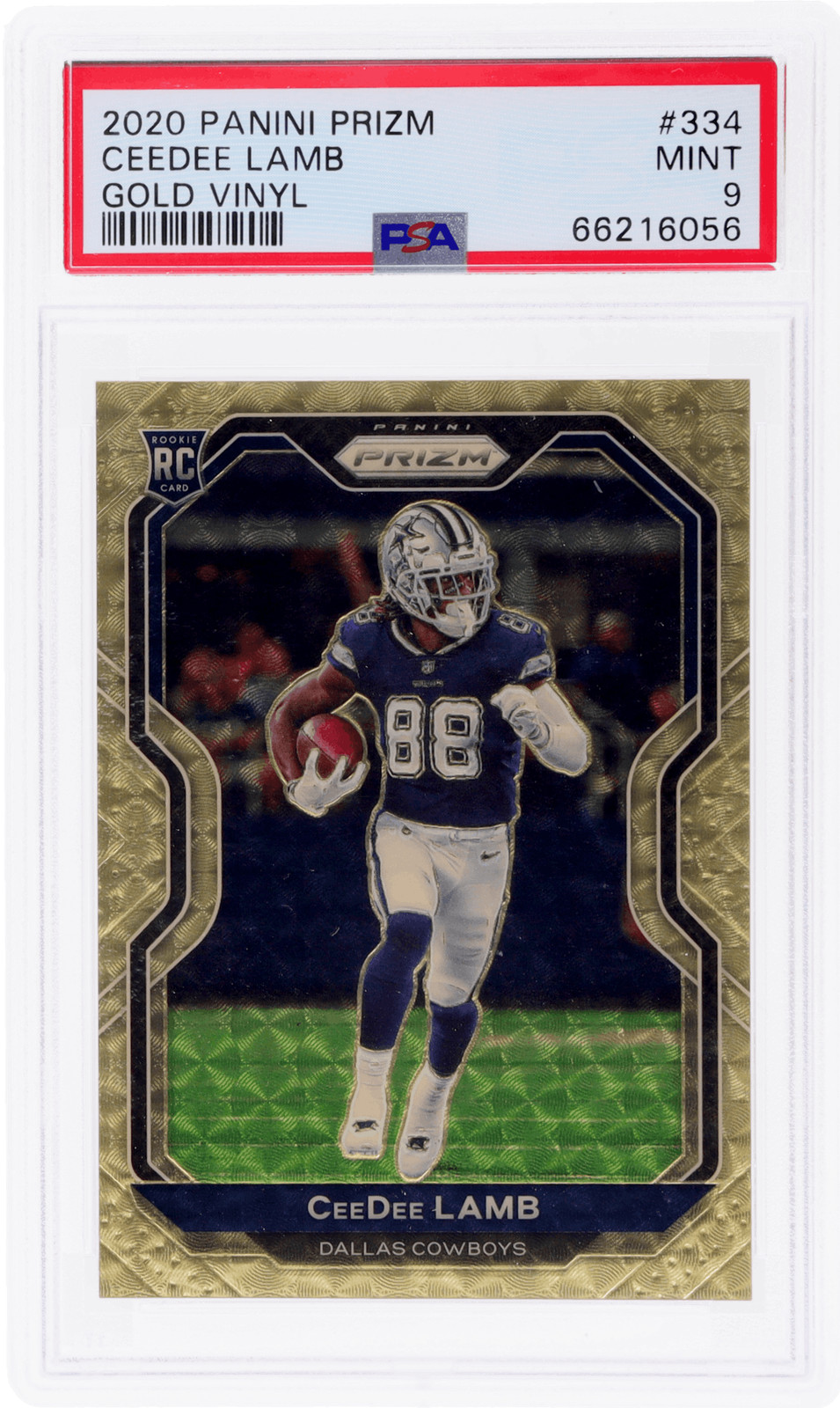 2020 Panini Prizm Ceedee Lamb Gold Vinyl Prizm #334 /5 PSA 9 Rookie RC