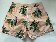 Tropical Parrot Print Swim Trunks Mens Size L Peach Beach Vacation Pool Shorts