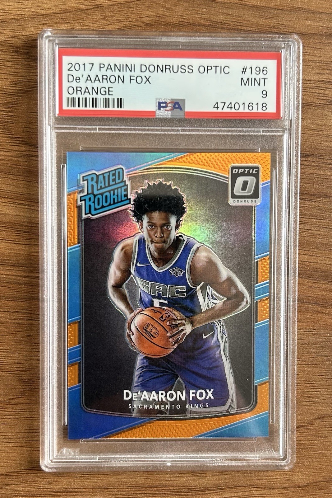 2017 Donruss Optic DE AARON FOX Rated Rookie #196 Orange /199 PSA 9 Spurs RC