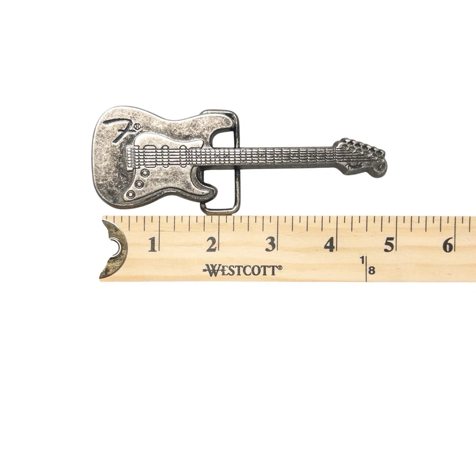 Guitarra Fender Stratocaster Tono Plateado Hebilla de Cinturón Grande Música Rock Occidental Foto 3 de 4