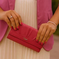 Coach Soho Pleated Ashley Leather Tri-Fold Envelope Wallet Derp pink