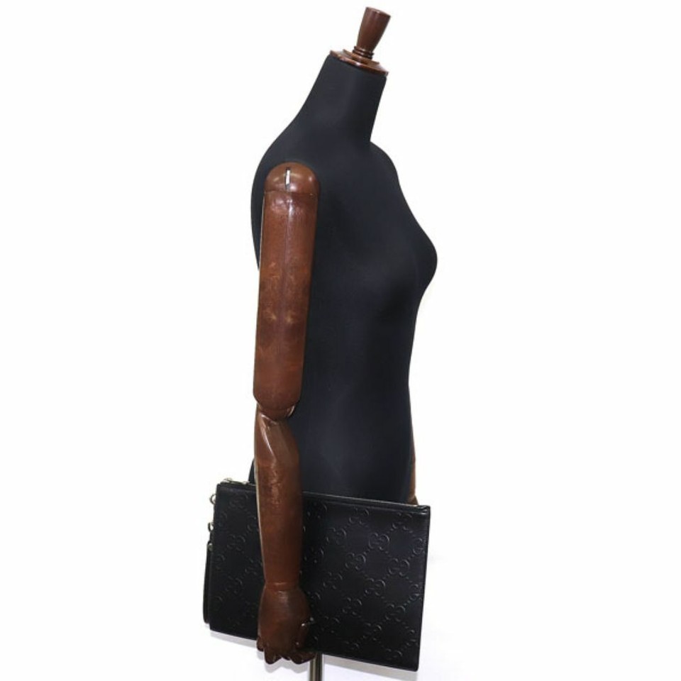 Gucci Gg Emboss Clutch Bag Black Men'S Wristlet Second Pouch eBay