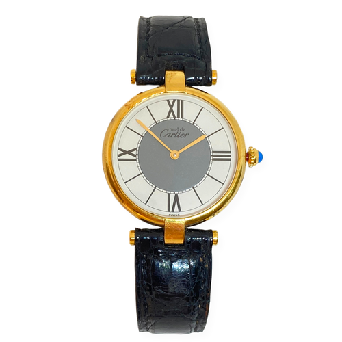 Must de Cartier Vendome GIALLO VERMEIL orologio sul cinturino in pelle 30mm  | eBay