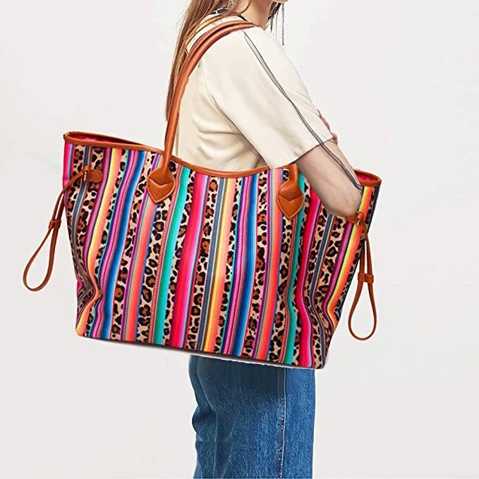 Mujer Bolso de Mano Bolso de Playa Multicolor Rayas Hombro Lona