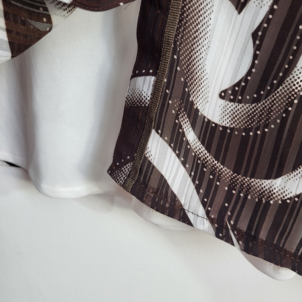 Vintage Chiffon Blouse Top Shirt Size 12UK Brown White Ruffle Attached