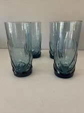 Lot Of 4 Libbey  MAJESTY PEACOCK BLUE Tumbler Glasses 6.5" Tall - Gorgeous!