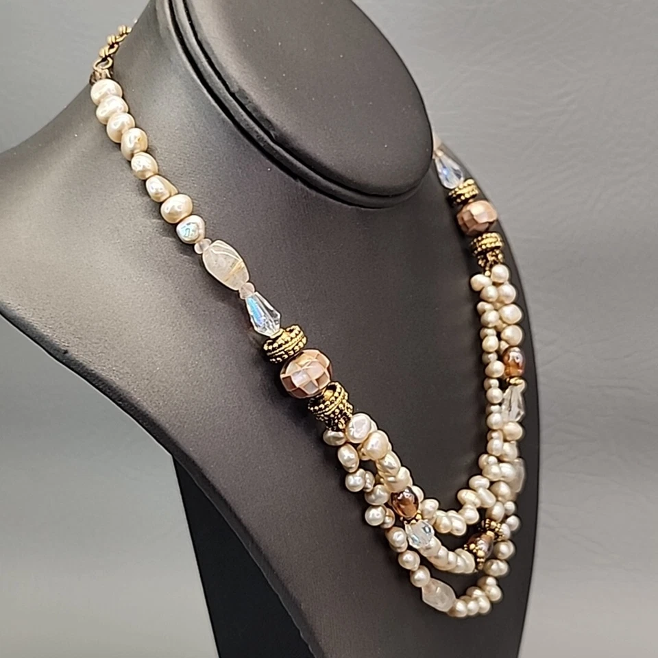 Collar de perlas de agua dulce Maya Evangelista piedra de cuarzo cremoso cuentas de fregona 18" Foto 3 de 4