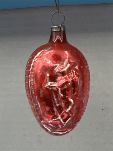 German Antique Red Glass Rabbit On Egg Double Sided Christmas Ornament ...