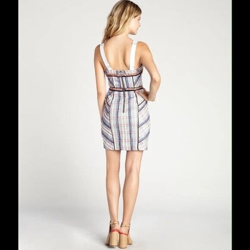Sz 10 Rebecca Minkoff Clara Linen Tweed Dress White Navy Red NEW NWT $468 - Picture 4 of 6