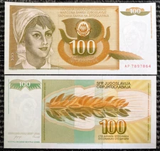 Yugoslavia 100 Dinara Year 1990 Banknote World Paper Money UNC