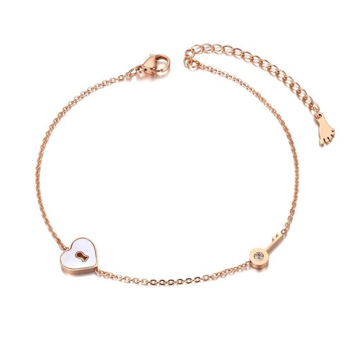 Bohemia Heart Lock Key Anklet Women White Shell Foot Link Chain Jewelry Gift - Picture 9 of 9