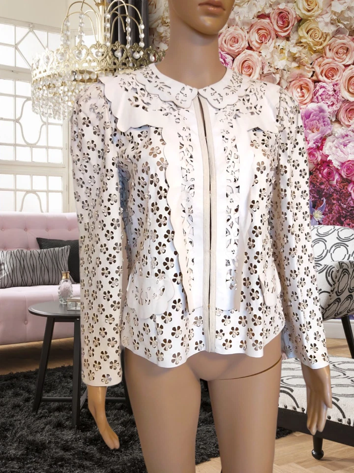 Conjunto de traje chaqueta y falda de cuero corte láser ROBERTO CAVALLI RUNWAY talla IT42-44/US 6 Foto 4 de 4