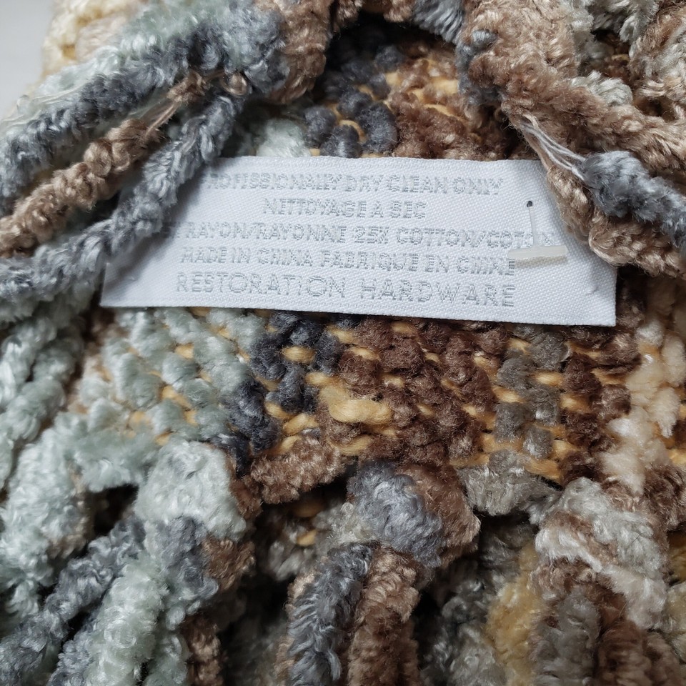 Restoration Hardware Chenille Heavy Fringe Throw Blanket Taupe Gold