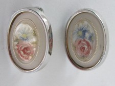 Vintage EARRINGS Snapback White Siver tone Rose Flowers Costume Jewelry 