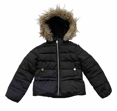 Girls Michael Kors Black Puffer Zip Jacket Animal Print Faux Fur