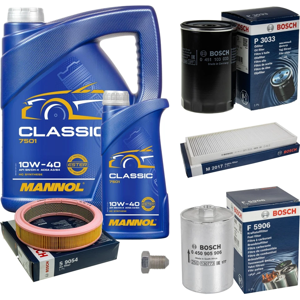 BOSCH Inspektionspaket 6L MANNOL Classic 10W-40 für Audi 80 8C B4 2.0 1.6
