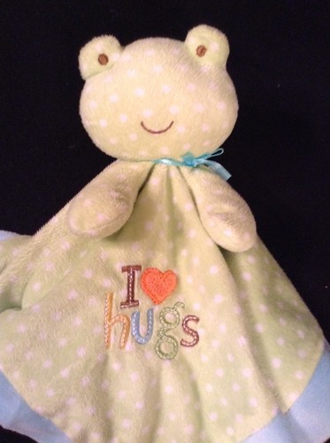 Just One Year I Love Hugs Green Blue Lovey Security Blanket Frog Plush 14" x 14" - Picture 5 of 5