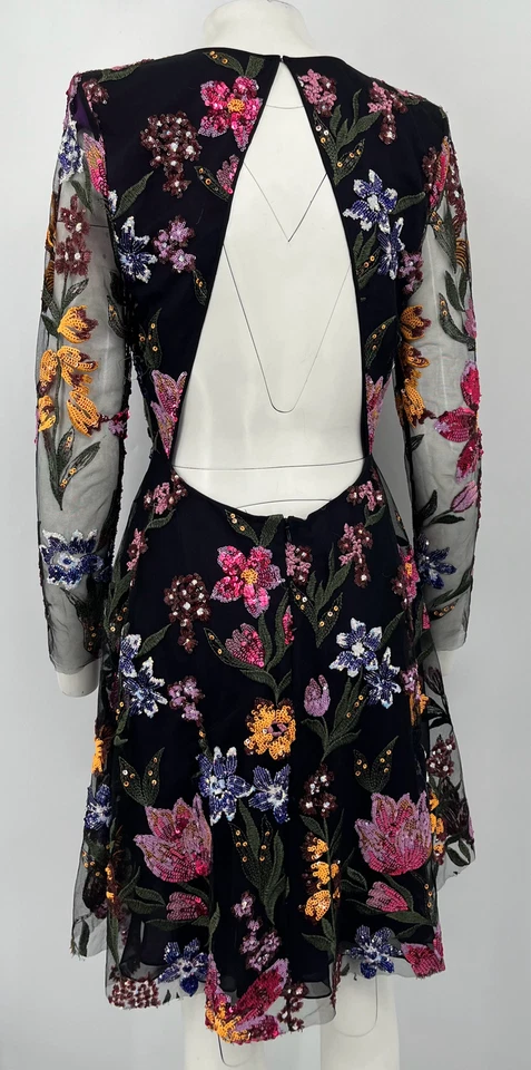 Naeem Khan черный цветочный украшенный длинным рукавом платье с открытой спиной sz 10 - Изображение 3 из 4