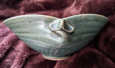 Studio Art Pottery Pinched Bowl Matte Green