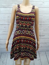 Iris Los Angeles Aztec Print Sleeveless Dress M purple black Babydoll Y2K 