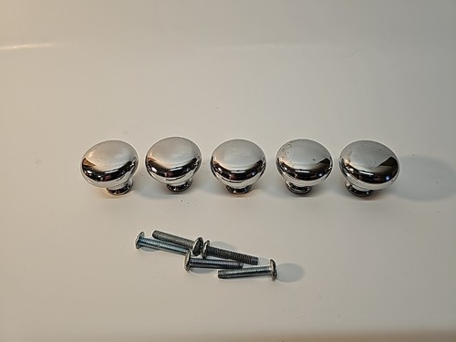 Lot of 5 Round Mushroom Antique Chrom Drawer Cabinet Pulls Knobs 1” With Bolts - Picture 2 of 4