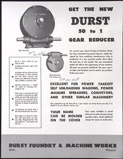 1957 Durst Foundry & Machine Works Beloit WI 50 to 1 Gear Reducer Brochure