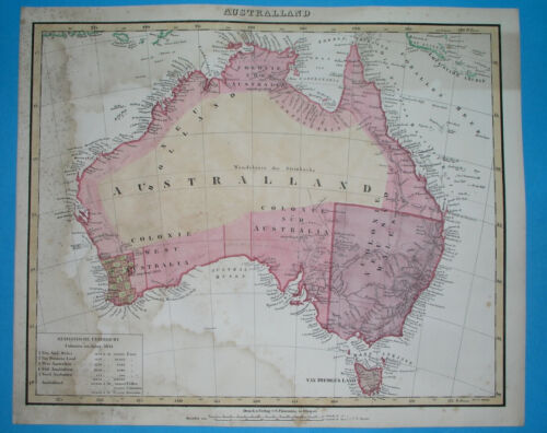 1853 NICE ORIGINAL MAP AUSTRALIA NEW SOUTH WALES PERTH BRISBANE SYDNEY MELBOURNE