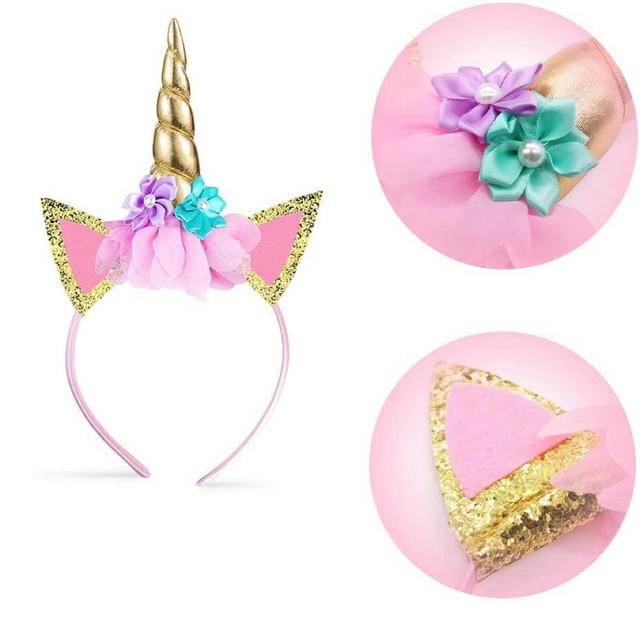 Unicornio Diadema Chica Adorno para Cabello Oro Fiesta Cumpleaños Carnaval Rol
