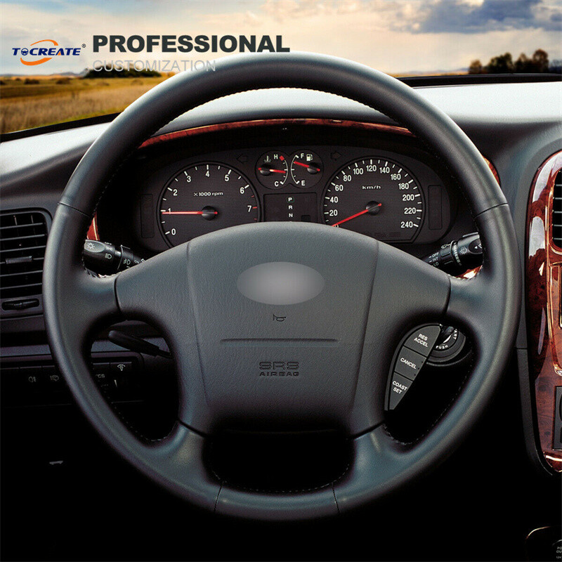 Black Genuine Leather Steering Wheel Cover for Hyundai Sonata 1999-2005 #2302