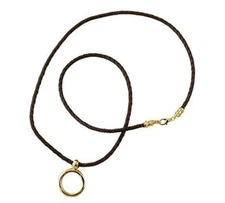 Giorgio Fedon Braid Brown Leather/Gold La.Loop Eyeglass/Sunglass Necklace 26"In.