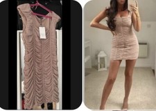 ZARA Women Nude Mini Ruched Dress SMALL Suit UK 8 NEW