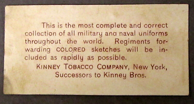 vm tobacco corp 1888 N224 Kinney Military CO. F (unattached) CAV. MASS. V.M. Tobacco Card