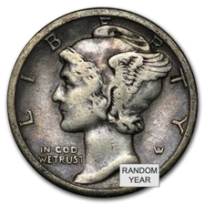 1916 - 1945 Mercury Dime VF Very Fine %90 Silver (Random Date / Mint Mark)