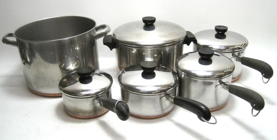 11 Piece Revere Ware Copper Bottom Pans 8qt 6qt 3qt 2qt 1.5qt 1qt #10 - Image 2 of 4