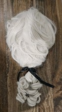 White Synthetic Colonial Costume Wig Black Ribbon Ponytail Judge Washington