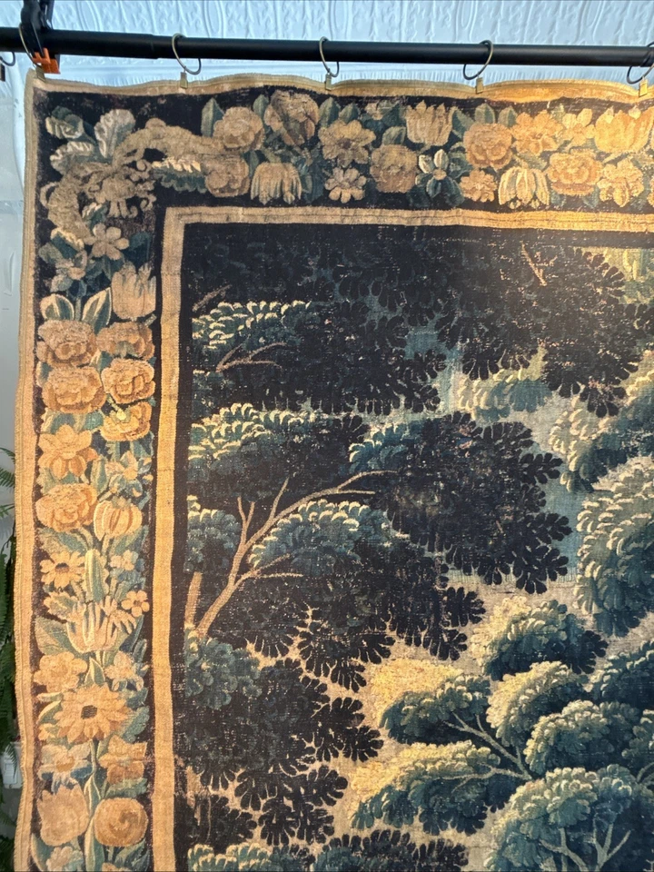Antique French Verdure Style Tapestry Dye Injection Cotton-Linen Natural Fiber - Image 3 of 4