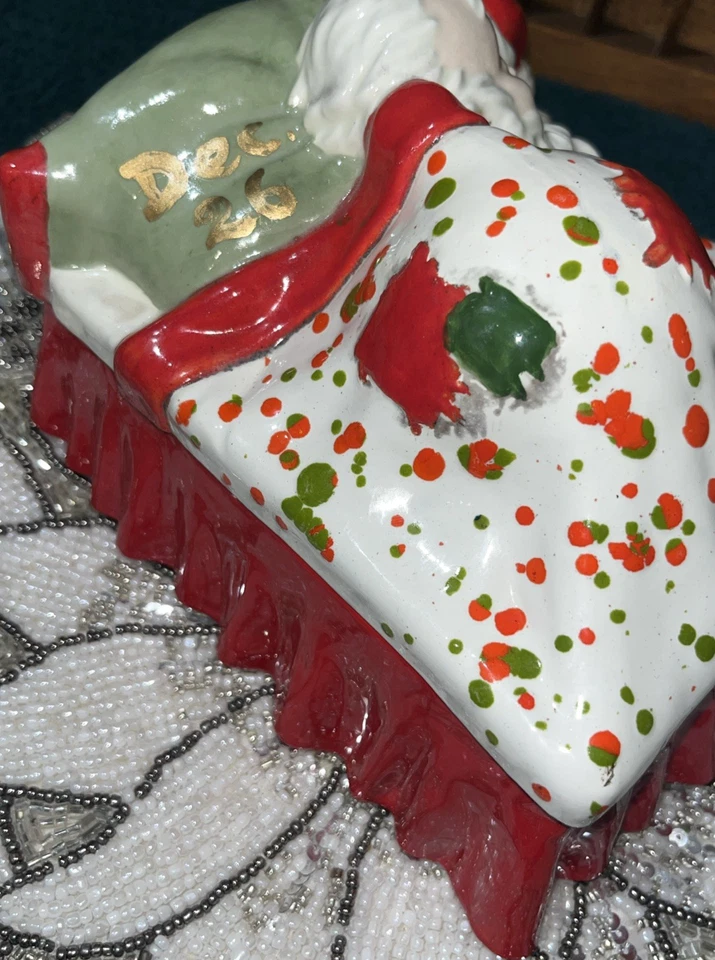 Tarro de galletas Albert's Mold 1953 de cerámica para dormir de Santa usado 6x7 Foto 3 de 4