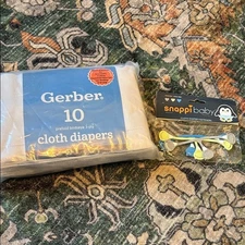 Gerber Birdseye Prefold Cloth Diapers and Snappi Fasteners