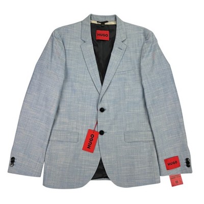 Hugo Boss Mens Arti Wool Super Flex Extra Slim Fit Suit Jacket Light Blue 40R