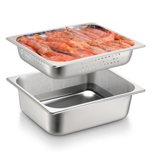 2 Pack Full Size Hotel Pans with Perforated Steam Pan, Stainless Steel Steam ...