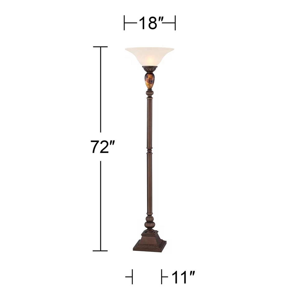 Vintage Torchiere Floor Lamp 72" Tall Bronze Frosted Glass Shade for Living Room - Image 4 of 4